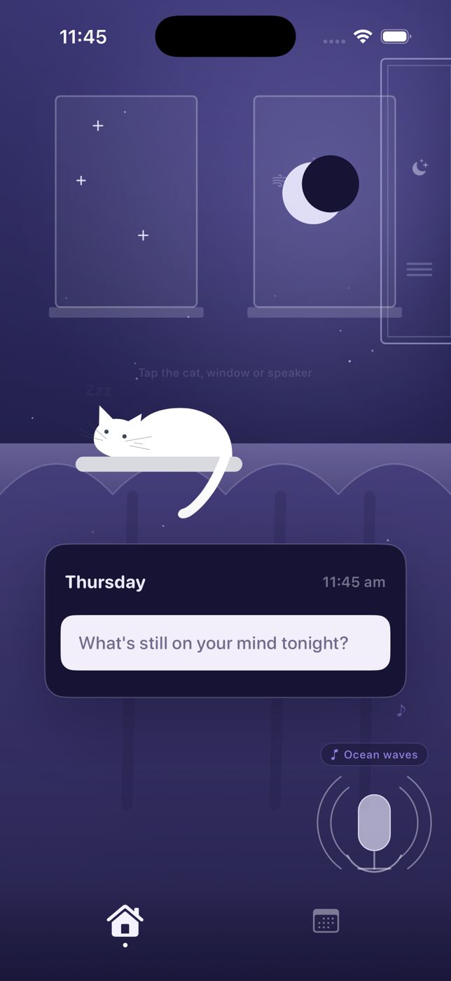 meow note night journal app homescreen