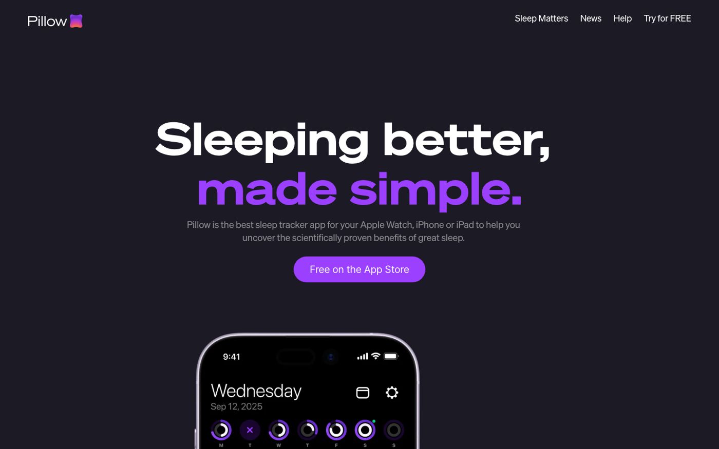 Pillow website showing the sleep tracker calendar interface